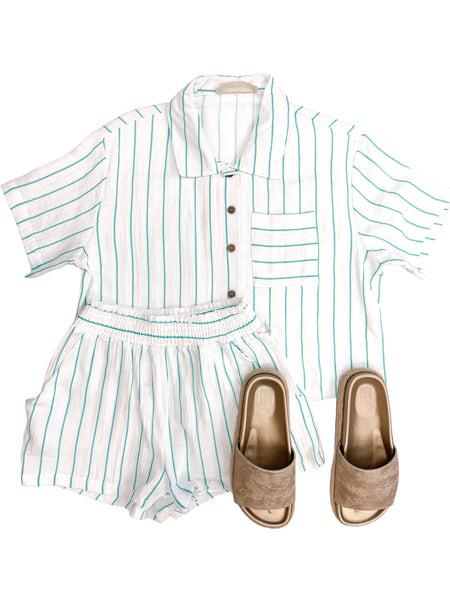 Striped Elastic Waistband Gauze Short