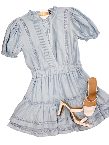 Short Puff Sleeve Mini Ruffle Tier Dress