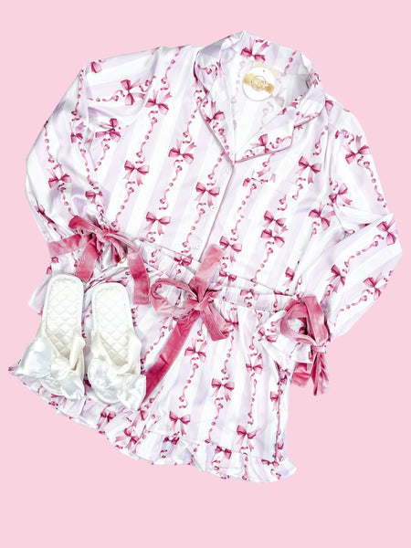 Satin Bow Print Pajama Set