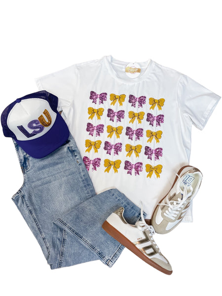 Purple and Golds Sequins Bow Tee