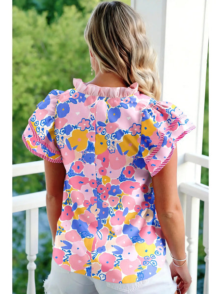 Floral Ruffled Short-Sleeve Blouse