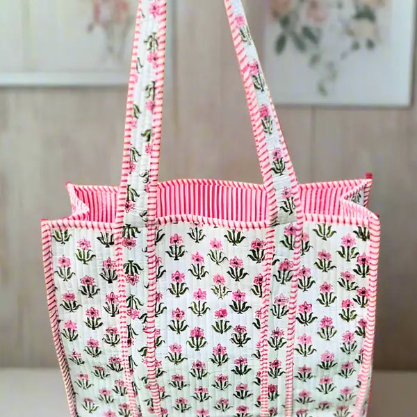 Sutton Pink & White Floral Tote Bag