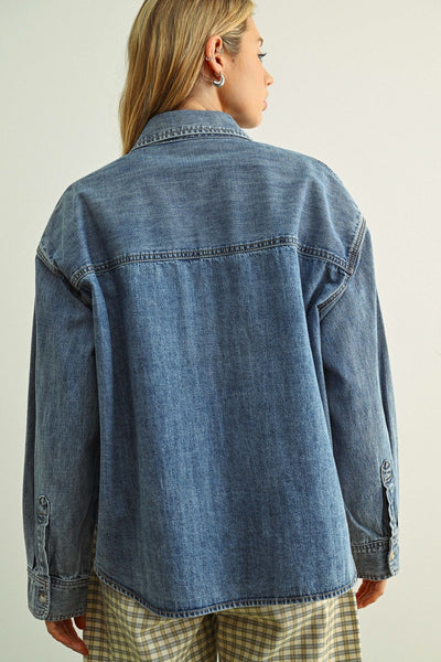 Washed Denim Button Down Top
