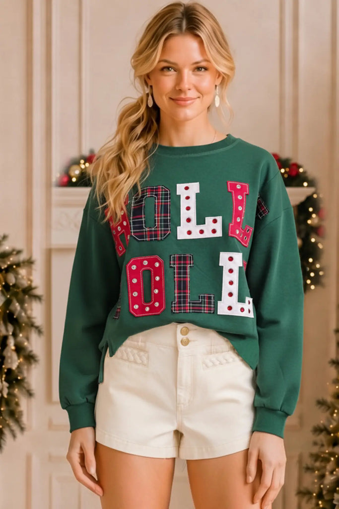 Holly Jolly Patchwork Holiday Sweatshirt