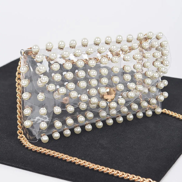 Rhinestone Clear Belt Bag W/Chain