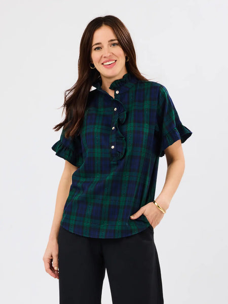 Kate Plaid Ruffle Sleeve Top