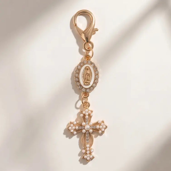 Our Lady of Guadalupe White Enamel Medal Keychain