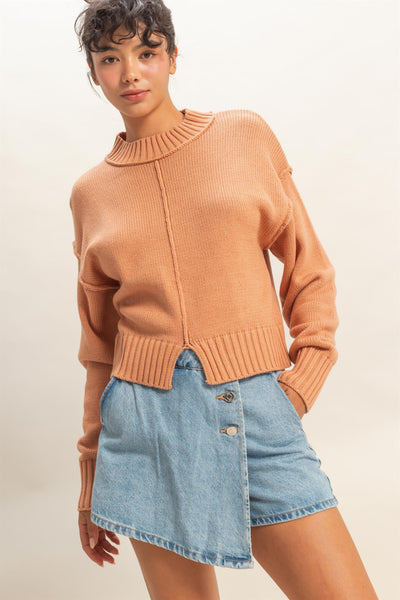 Mock Neck Seam Front Sweater