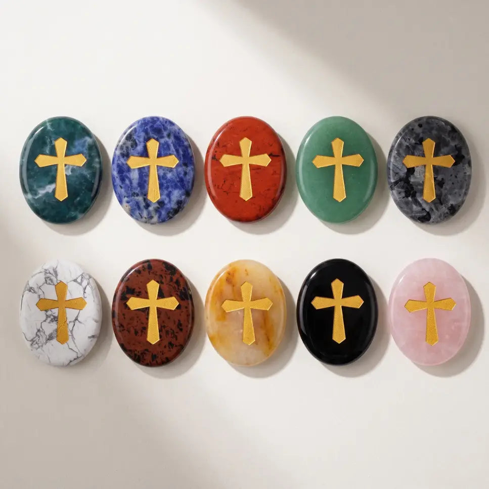Cross Engraved Pocket Prayer Stone