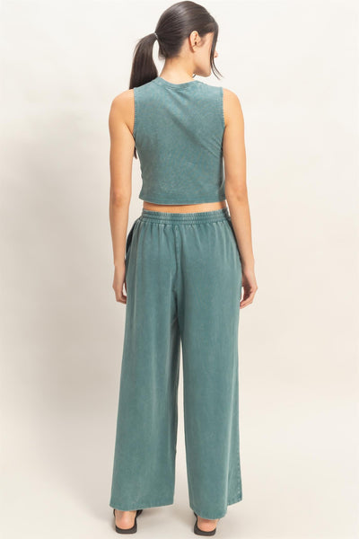 Sleeveless Cropped Top & Wide Leg Pants Set