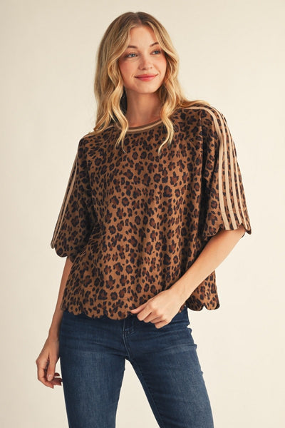 Scallop Edge Detail Casual Leopard Top