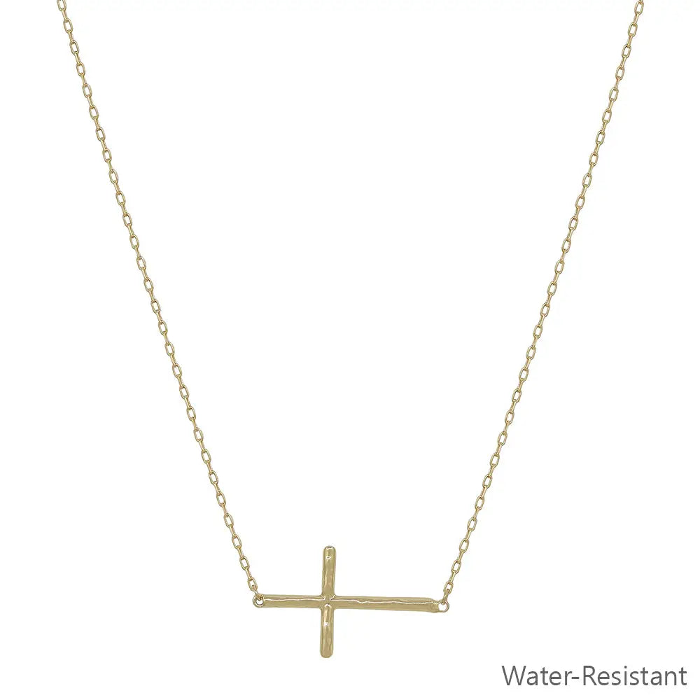 Gold Chain with Gold Sideway Cross 16"-18" Necklace