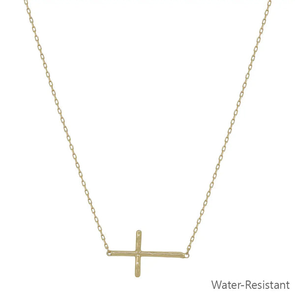 Gold Chain with Gold Sideway Cross 16"-18" Necklace