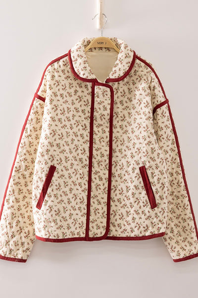Floral Quilted Front Snap Button Jacket