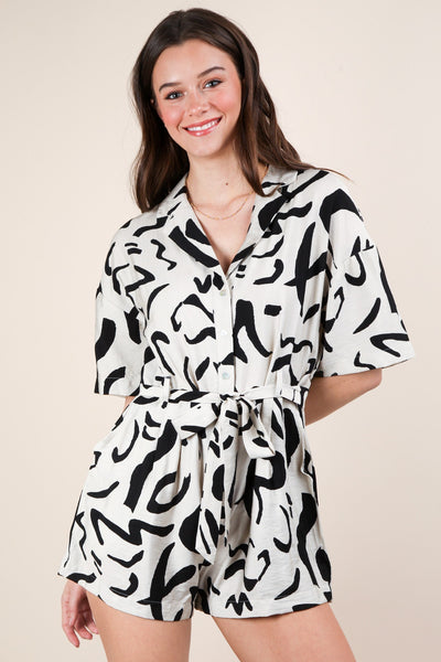 Oversized Printed Button Down Romper