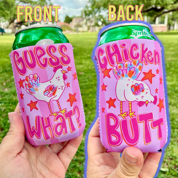 Guess What Chicken Funny Pink Koozie