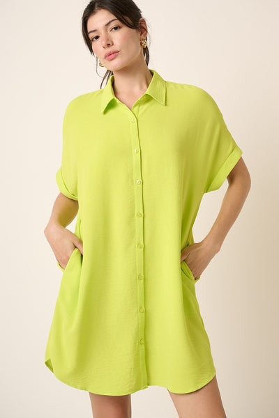 Dolman Short Sleeve Mini Shirt Dress