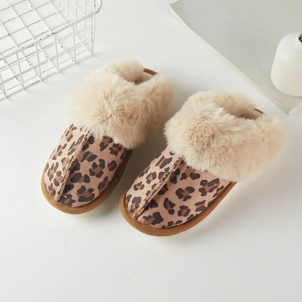 Leopard Print Suede Soft Home Slippers