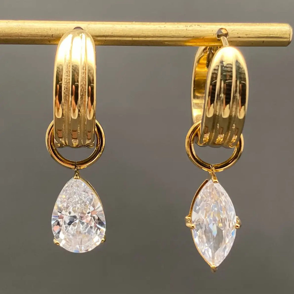 Asymmetric Zircon 18K Gold Plated Huggie Earrings
