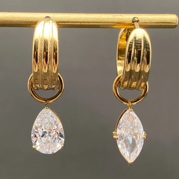 Asymmetric Zircon 18K Gold Plated Huggie Earrings