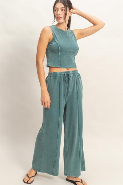 Sleeveless Cropped Top & Wide Leg Pants Set