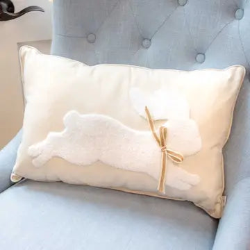 Leaping Bunny Embroidered Lumbar Pillow Soft White/White 13x20