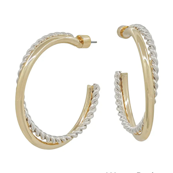 Water Resistant 1.5" Braided Silver and Gold Hoop Twist Earring