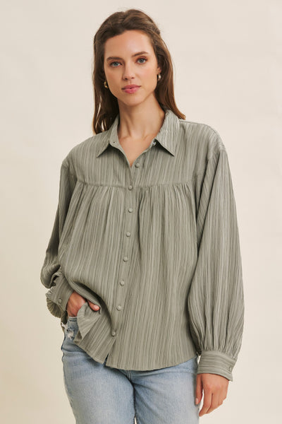 Crinkled Oversized Shirt W/ Dolman Sleeves
