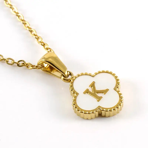 Clover Shell Initial Charm 18K Golden Steel Necklace