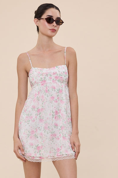 Floral Chiffon Overfold Bust Lace Mini Dress