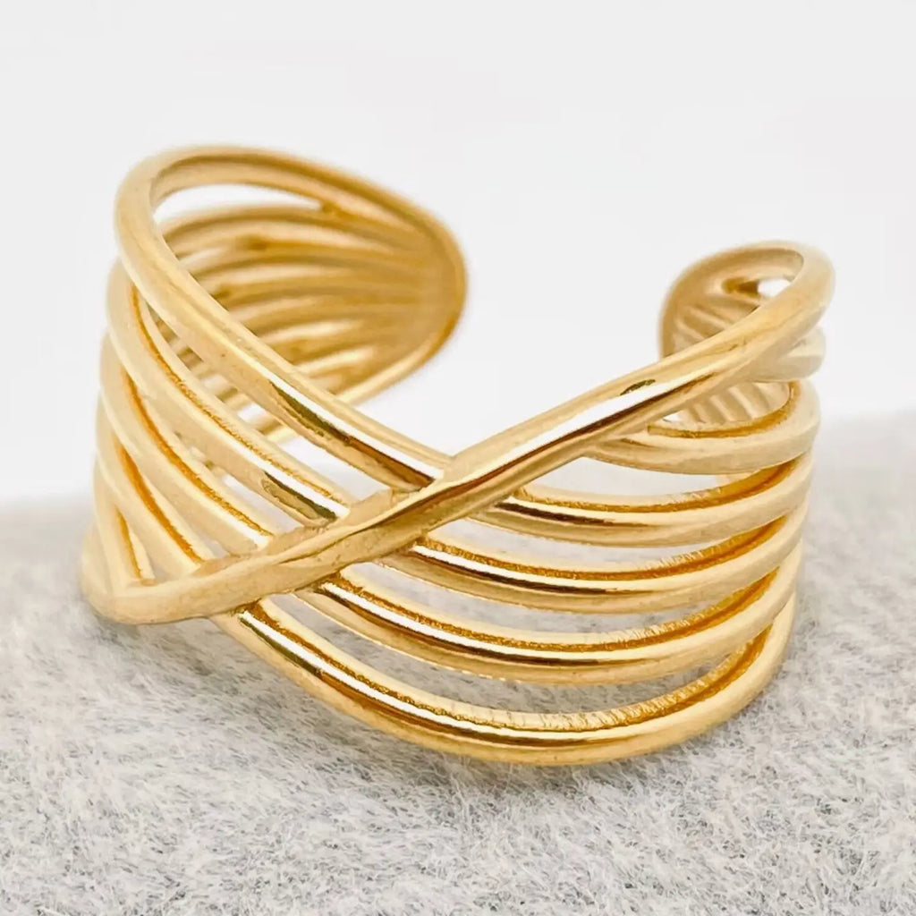 Multilayer Cross Line Stainless Steel Opening Ring