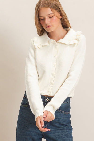 Ruffled Collar Knit Cardigan
