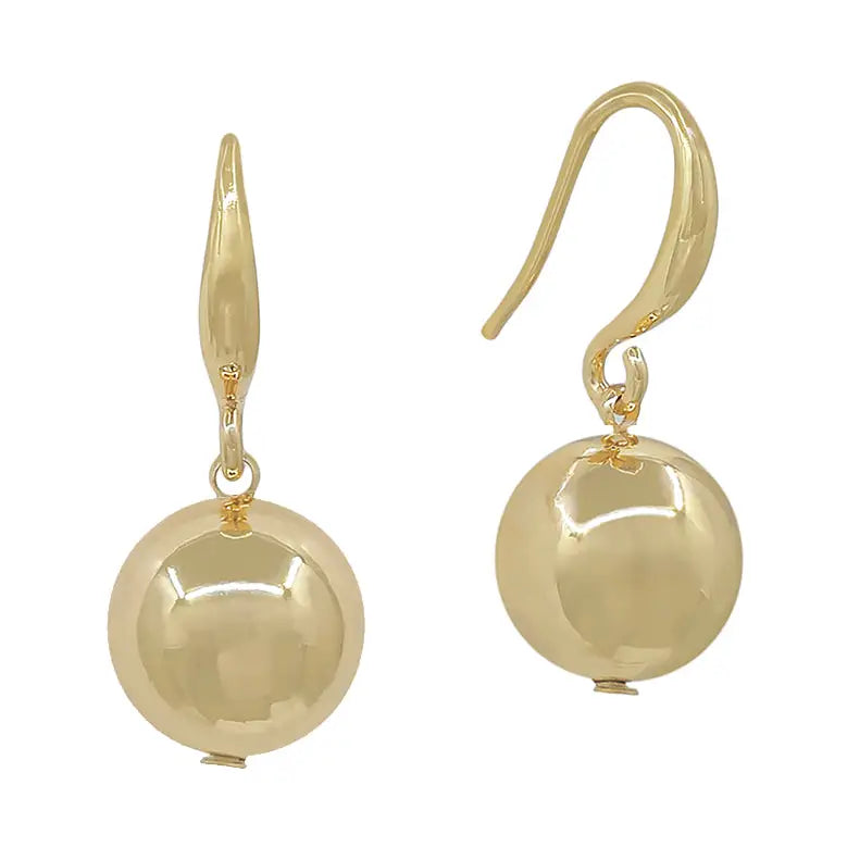 Gold Fish Hook with 14mm Gold Beaded 1" Earring