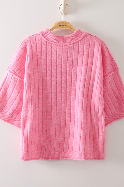 Cropped Length Ribbed Knit Sweater