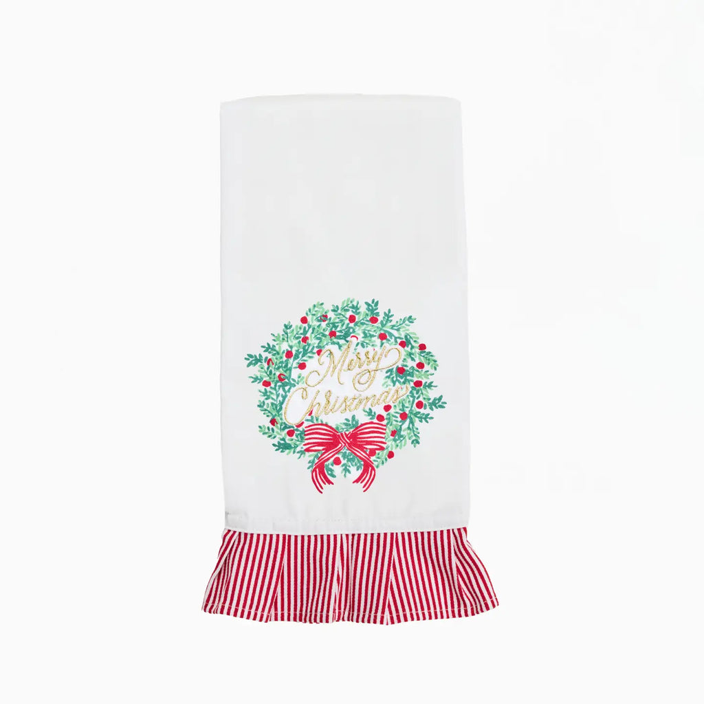 Merry Christmas Wreath Tea Towel