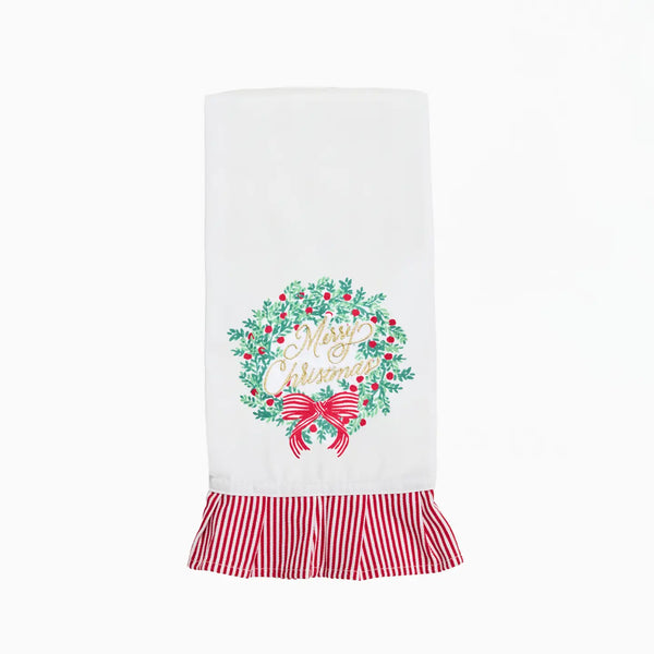 Merry Christmas Wreath Tea Towel