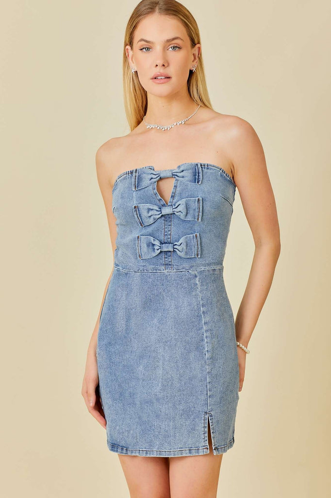 Denim Tube Dress W/ Ribbon Bow C'est La Vie Denim Tube Dress W/ Ribbon Bow C'est La Vie