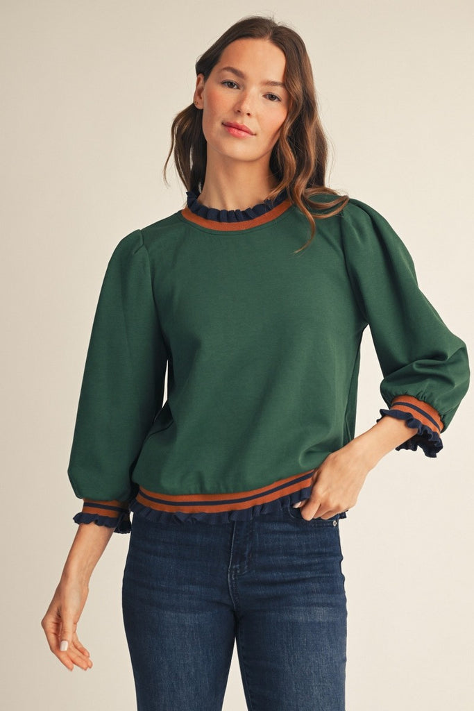 Ruffle Edge Detail 3/4 Sleeves Top