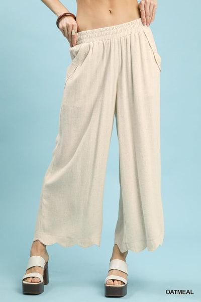 Linen Scallop Hem Wide Leg Pants