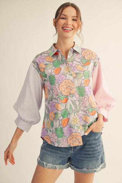 Fabric Mix-Match Button Down Top