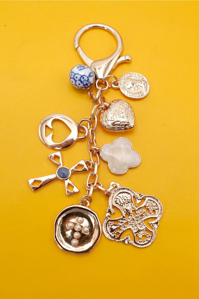 Cross Heart Porcelain Coin Key Charm
