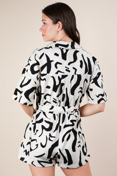 Oversized Printed Button Down Romper