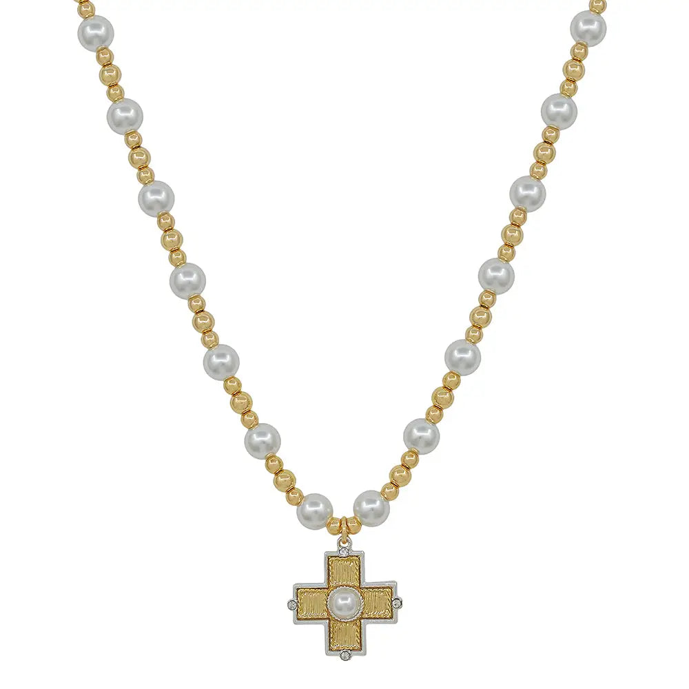 Pearl Beaded Cross Necklace