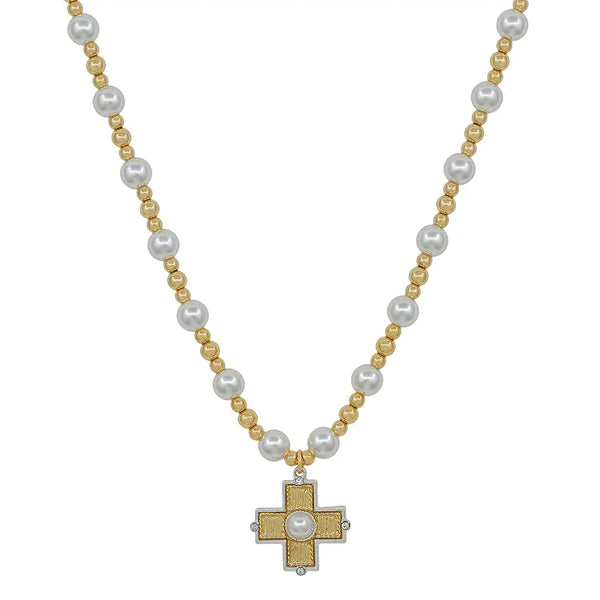 Pearl Beaded Cross Necklace