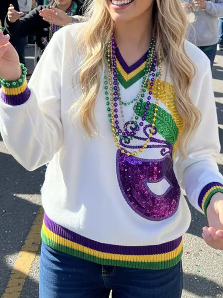 Sequin Embroidered Mask Sweatshirt
