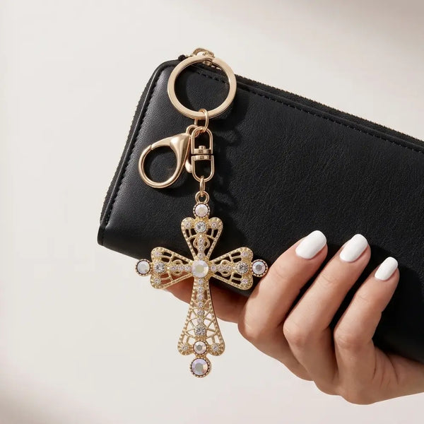 Rhinestone Filigree Cross Keychain
