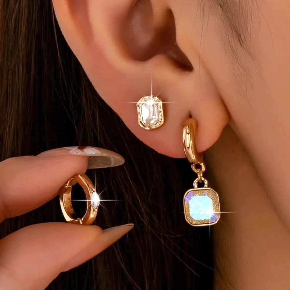 Whimsical Crystal Glass Huggie & Stud Earring Set