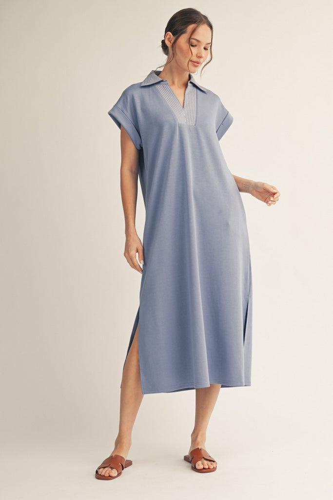 Stitch Detail Side Slit Midi Dress