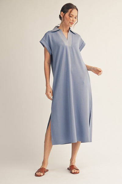 Stitch Detail Side Slit Midi Dress