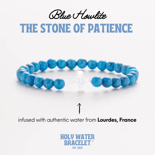 Holy Water Mens Cross Bracelet in Blue Howlite